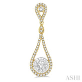 1.00 ctw Loop Dangler Round Cut Diamond Lovebright Hanging Earrings in 14K Yellow and White Gold
